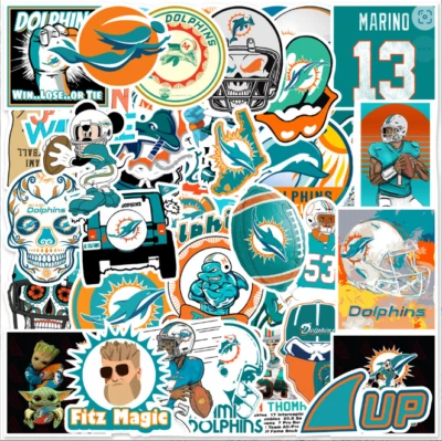 50pcs Waterproof Vinyl Stickers Miami Dolphins NFL Football Phone Luggage Laptop