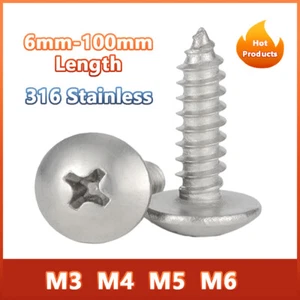 Self Tapping Screws Marine Grade Stainless Steel Pan Head Tapper Bolts M3 - M6 - Picture 1 of 7