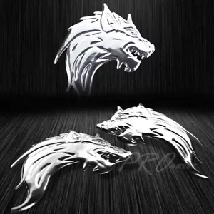 x2 3"x 2.25" Raised Vinyl Emblem Decal Motorcycle Bike Sticker Wolf Gang Chrome - Bild 1 von 1