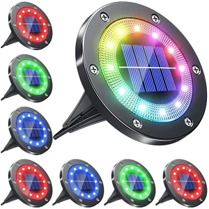 Biling Solar Ground Lights Outdoor with 12 LEDs, Multi-Color Auto-Changing So... - Picture 1 of 7