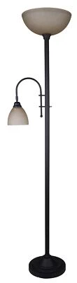 Canarm Eli 2 Light Floor Lamp with Oil Rubbed Bronze Finish and Amber Shade - Image 1 of 4