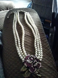 Heidi Daus Dreifach Strang Kunstperlen Swarovski Kristall Rose Halskette - Bild 1 von 8