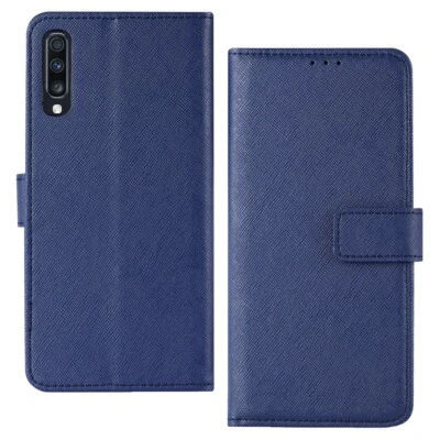 For Samsung Galaxy A70 Wallet Case Protective Cover w/ Card Holder & Stand Blue - Image 1 of 4