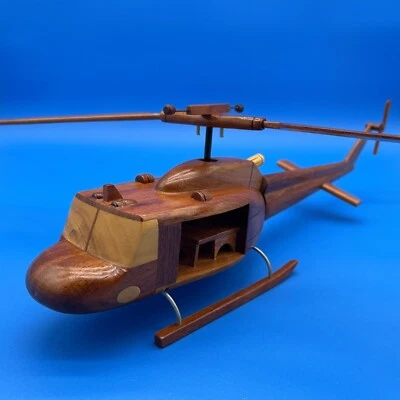 Helicopter UH1 Huey Handmade Wooden Scale Model Airplane Military Mahogany - Image 1 of 4