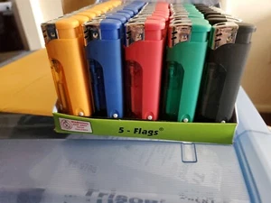 5-Flags Refillable Butane Lighter Assorted Colors with colored LED Flashlight  - Picture 1 of 2