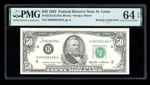 DBR 1985 $50 FRN St. Louis Fr. 2122-H PMG 64 EPQ Serial H08098168A - Picture 1 of 2