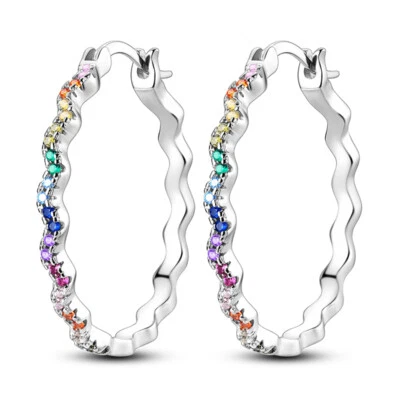 MULA Shine Double Wave Big Hoop Ohrringe CZ für Frauen Schmuck Silber überzogen - Bild 1 von 4
