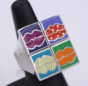 Art Ring Sterling Silver famous artist Enamel Andy Warhol Inspired Artistic - Picture 1 of 11