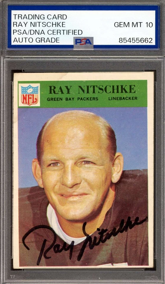Ray Nitschke Gem Mint 10 PSA DNA Signed 1966 Philadelphia Gum Autograph - Image 1 of 1