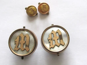PAT 1875 INITAL M OR W ON MOP PIN / CUFFLINKS AND TINY SET VICTORIAN JEWELRY - Picture 1 of 7
