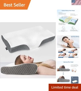 Ergonomic Memory Foam Neck Pillow for All Sleep Positions - Washable Cover - Picture 1 of 8