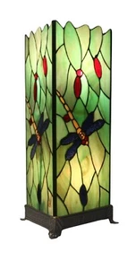 46CM TIFFANY STYLE TABLE LAMP DRAGONFLY DESIGN SQUARE GLASS 14.7CM SHADE + BULBS - Picture 1 of 5