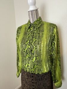 Vintage Yves St. Clair Women 8P Western Green Snake Print Button Blouse Cowgirl
