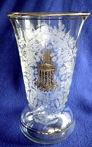 Paden City Vase Gothic Garden Utopia Gazebo Etch Clear Gold Trim Gorgeous 1930's - Picture 1 of 6