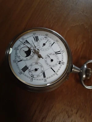Goliath Calendar, Moon-Phase Pocket Watch, 80mm, 350grms, Clean & Running Great - Image 1 of 4