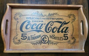 COCA-COLA RARE - VINTAGE WOODEN SERVING TRAY 17x11" - Picture 1 of 2