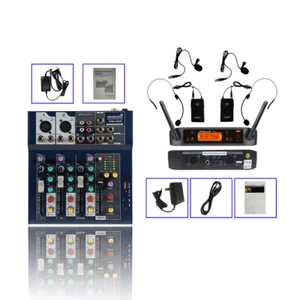 2 CH UHF Cuffie Lavalier Microfoni da bavero 4 CH Audio Mini USB BT Mixer Audio - Foto 1 di 12
