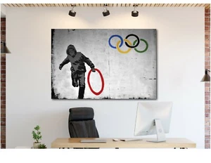 Banksy Olympische Ringe Schläger Dieb Leinwand Wandkunst Druck - Bild 1 von 5