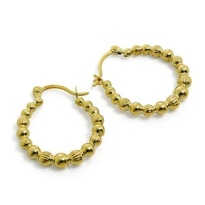 9ct Gold Beaded Creole 12mm Hoop Earrings 375 Creoles Bead Hoops - Picture 1 of 2