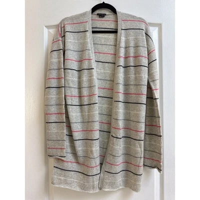 THEORY CASHMERE sweater Women Size M Open Front Gray Stripes Cardigan ($385) - Image 1 of 4