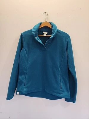 Sahalie Butterfleece 毛衣女式中号蓝色青蓝色羊毛按扣套衫 — 第 1/4 张图片