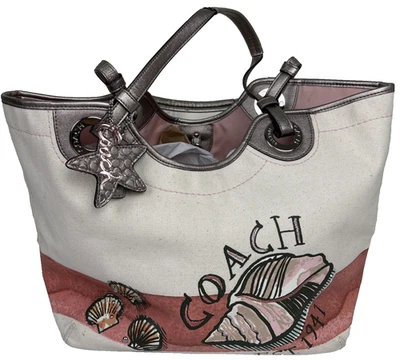 Bolso de Mano Coach Seashell Playa Gráfico Bordado Lona F19273 Retirado Foto 1 de 4