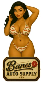 Banes Auto Supply Vinyl Sticker - White Cherry Bikini, Brunette, Latina, Pinup - Picture 1 of 2