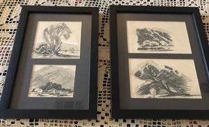 Original Sam Hyde Harris Pencil Sketches of Early California framed PAIR COA - Picture 1 of 12