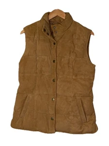 Brooks Brothers Herren Echtleder gefütterte Weste braun Entendaunen Druckknopf Medium - Bild 1 von 7