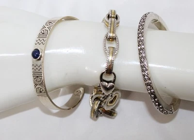 3 Styles of Brighton Bracelets - Cuff w/ Lapis, 2-Tone Chain & Hinged Bangle - Image 1 of 4