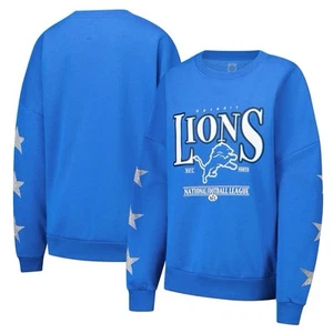 Detroit Lions Gameday Couture Women's Rhinestone Star Sleeve Blue Sweatshirt - M - Picture 1 of 6