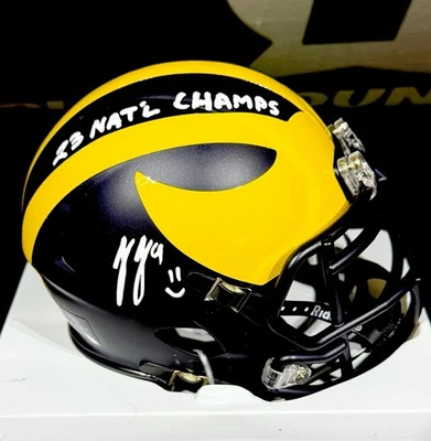 J.J. McCarthy Signed Mini Helmet Michigan Wolverines “23 Natl Champs” Beckett - Image 1 of 2