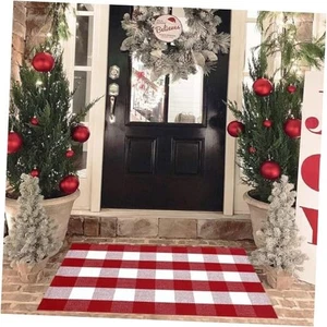 Weihnachten rot und weiß Karo Teppich, 28 x 43 cm Baumwolle handgewebt Lagenlook - Bild 1 von 8