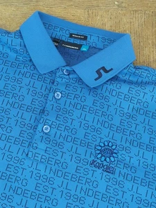 J. Lindeberg x Kapolei KV Golf Polo Shirt Blue All Over Name Print Mens Sz Large - Bild 1 von 5