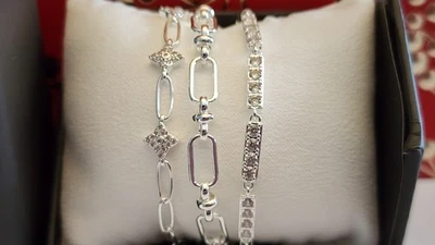 Pulseras Bomb Party Luxe capas impresiones duraderas plata diamante circonita cúbica RBP8079 Foto 1 de 4