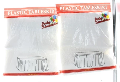 Lot of 2 White Table Skirts 29" x 14' Plastic Table Skirt Party Decoration Cover - Image 1 of 3