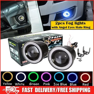 NEW 2x 3.5" RGB Multi-Color Angel Eye Halo Ring LED Fog Light Projector DRL Lamp - Image 1 of 4