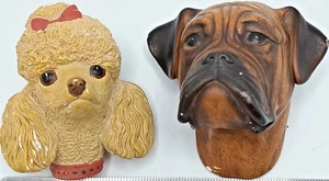 BOSSONS CHALKWARE BOXER POODLE DOGS. WALL HANGING.VINTAGE. SMALL. PAINT CHIPS - Picture 1 of 14
