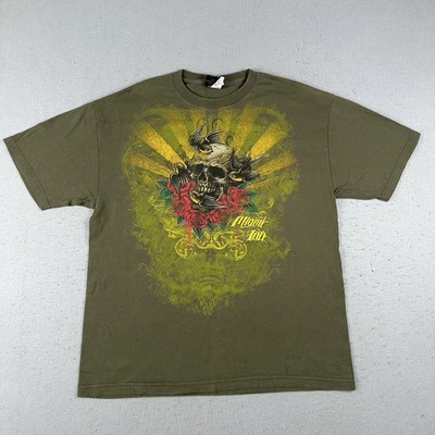 Camiseta De Colección Y2K Miami Ink Para Hombre XL Verde Calavera Rosas Grunge Avant Garde Tatuaje Foto 1 de 4