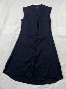 Women's Tahari Sheath Sleeveless Dress Size 8 Black Linen Button Up - Picture 1 of 7