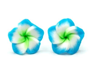 Orecchini fiori frangipani minibling pulmera surf fiore estate turchese - Foto 1 di 4