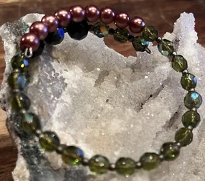 Artisan Made Pink Pearl, Vintage Crystals, Sterling Silver Wire Wrap Bracelet - Picture 1 of 6