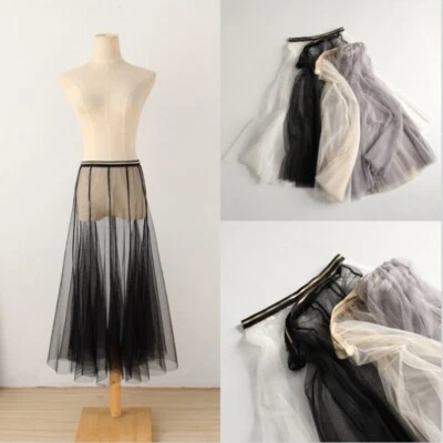 Mujeres Hada Malla Transparente Falda Ver A Través Tul Cintura Elástica Falda Midi Foto 1 de 4