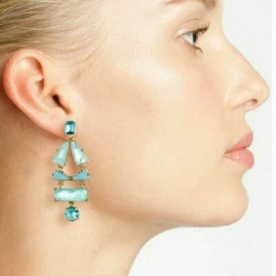 Huge $128 Aqua Kate Spade NY Ocean Plated Beach Glass Gem Statement Earrings - Image 1 of 4