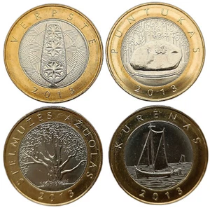 LITHUANIA COINS SET 4 X 2 LITAI 2013 CURORTS - SAILING BOAT SHIP BIMETALLIC AUNC - Picture 1 of 2