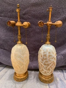 Rare 1921 Rene Lalique Ronce Design Art Deco Pair Of Electrified Lamps - Picture 1 of 24