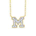 0.11 Ct Natural Diamond Initial Letter M Pendant 14K Yellow Gold 18" Chain