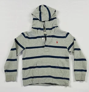Ralph Lauren Polo Size 7 Kids Striped Hoodie Sweater Rugby Style Gray Blue - Picture 1 of 24