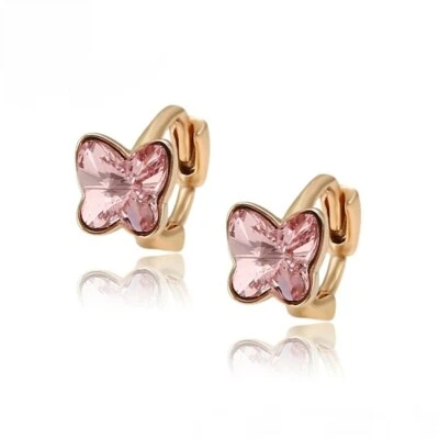 Damen,Kinder Ohrringe,Creole Schmetterling m. Markenkristalle 18K vergoldet - Bild 1 von 4