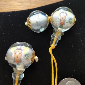 Chinese Reverse Hand Painted Glass Prayer Beads tassels - Picture 1 of 7